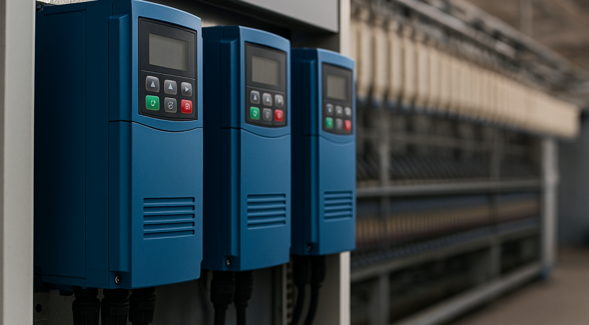 Blue variable frequency drive (VFD) units for spinning mills